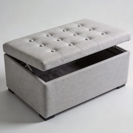 Tufted Linen Rectangular Storage Ottoman